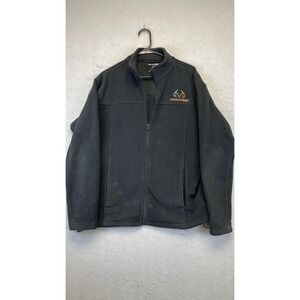 Realtree Jacket Mens Medium Black Fleece Full‎ Zip Embroidered Logo Hunting Warm